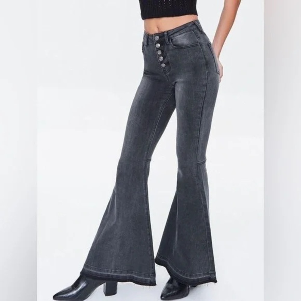FREE PEOPLE Charcoal Stretch Denim Extreme Flares